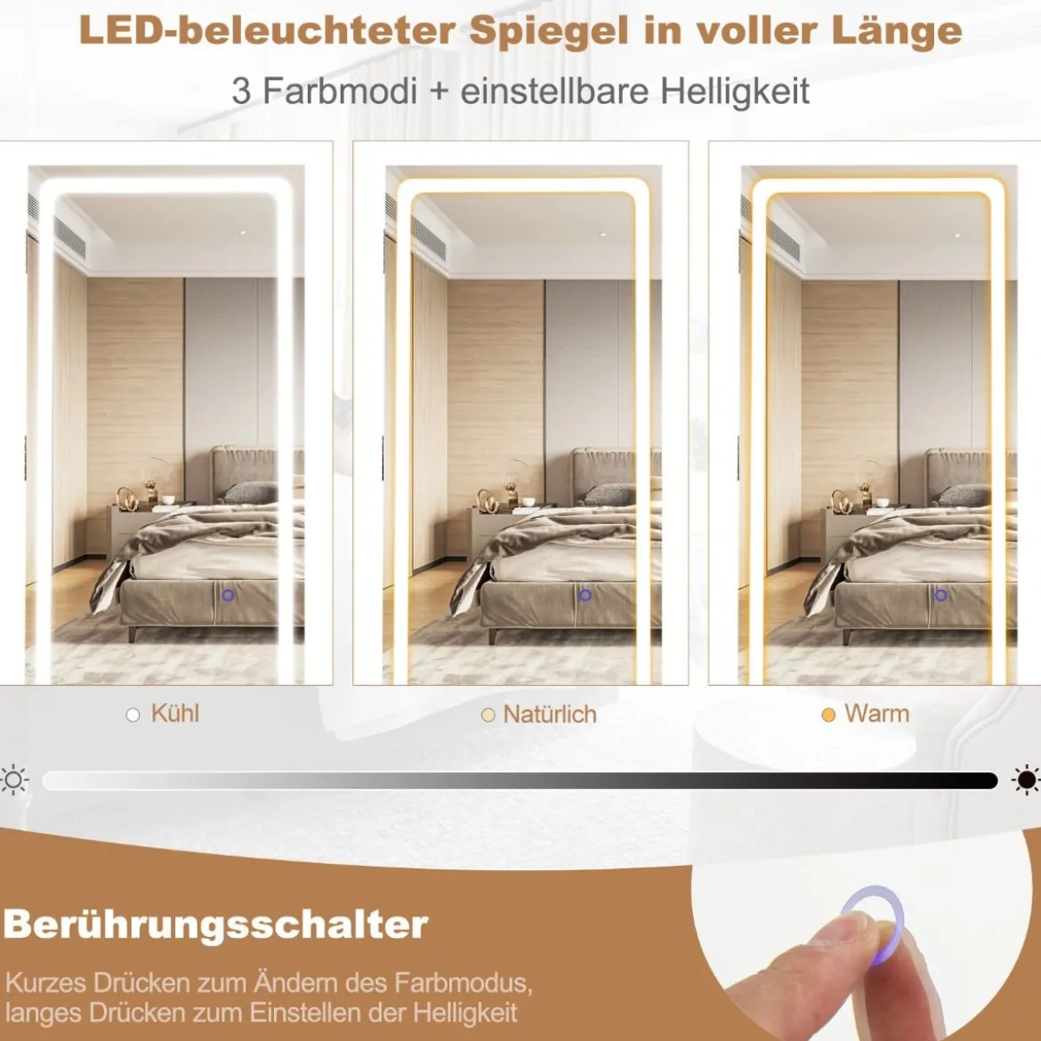 Schmuckschrank mit Spiegel Schmuck Spiegelschrank mit verstellbaren LED-Leuchten 54,5 x 54,5 x 160 cm Weiß