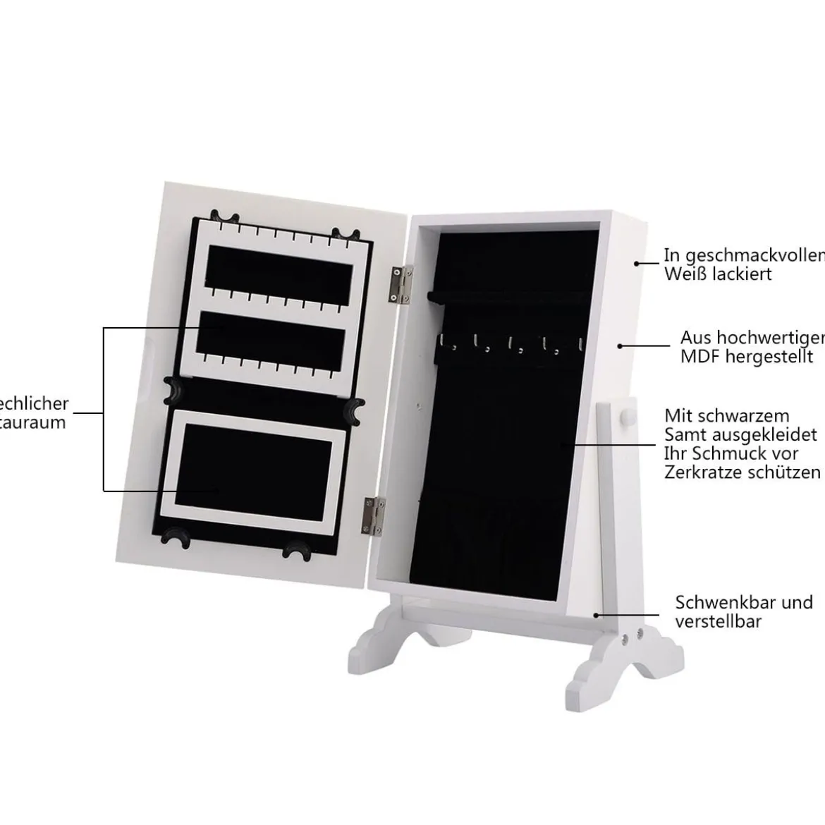 Schmuckschrank Schmuckregal Standspiegel mit Spiegel 23 x 14 x 34,5 cm