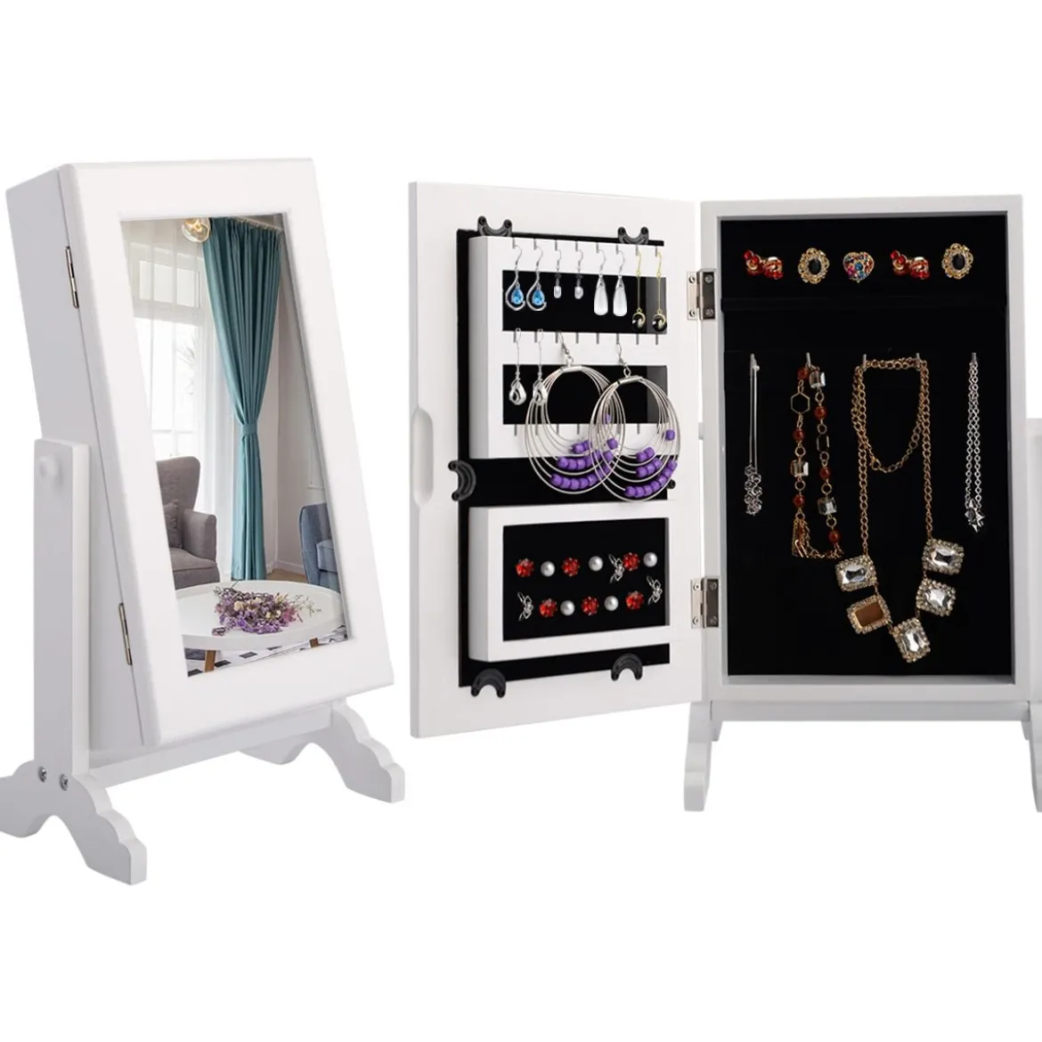 Schmuckschrank Schmuckregal Standspiegel mit Spiegel 23 x 14 x 34,5 cm