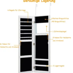 Schmuckschrank Spiegelschrank Wandspiegel Weiß 31,5 x 8,7 x 110 cm