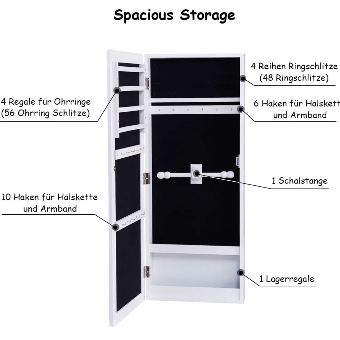 Schmuckschrank Spiegelschrank Jewelry Hängeschrank Wandmontage Wandspiegel