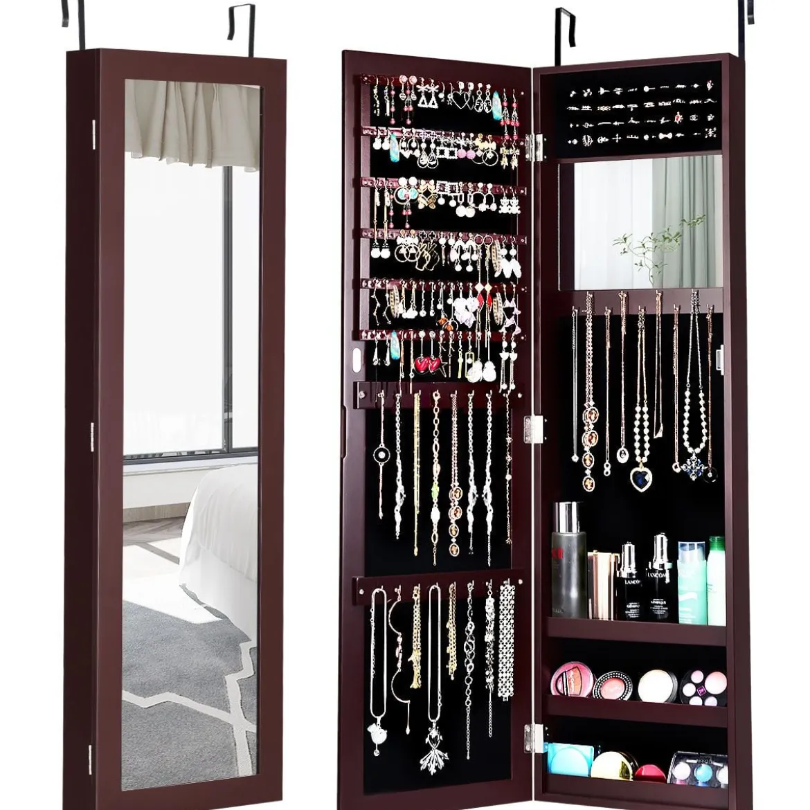 Schmuckschrank Spiegelschrank Wandspiegel 31,5 x 8,7 x 110 cm Braun