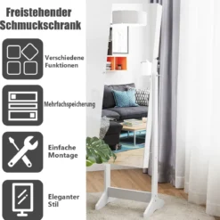 Schmuckschrank Standspiegel Freistehender Schmuckschrank mit Spiegel 41 x 36 x 156 cm Weiß