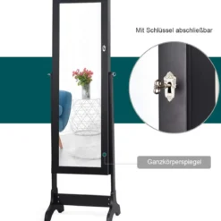 Schmuckschrank stehend Spiegelschrank abschließbar Schmuckregal mit Spiegel Schwarz