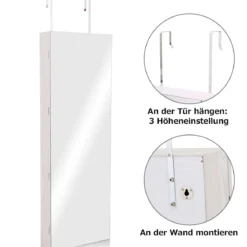 Schmuckschrank 3 Stufen Höheneinstellbar Spiegelschrank 120 x 40 x 12 cm Weiß