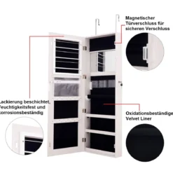 Schmuckschrank 3 Stufen Höheneinstellbar Spiegelschrank 120 x 40 x 12 cm Weiß
