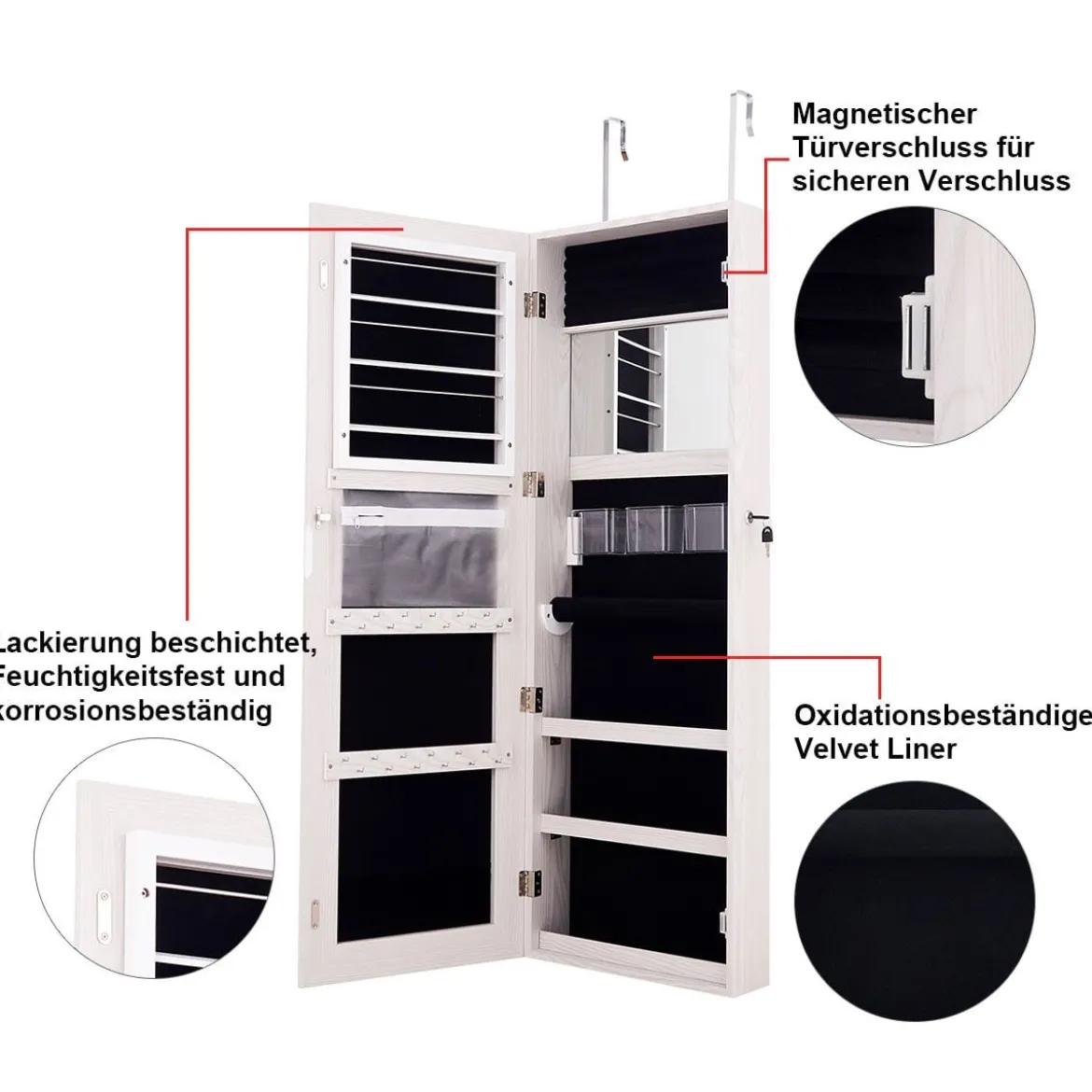 Schmuckschrank 3 Stufen Höheneinstellbar Spiegelschrank 120 x 40 x 12 cm Weiß