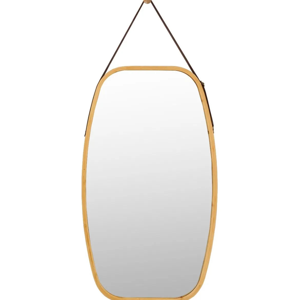 Schmuckspiegel mit Bambus-Rahmen und verstellbarem Lederband 77 x 44 x 1,5 cm