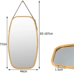 Schmuckspiegel mit Bambus-Rahmen und verstellbarem Lederband 77 x 44 x 1,5 cm