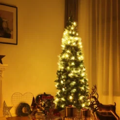 Schneebedeckter Weihnachtsbaum mit Metallständer und 630 Spitzen PVC Nadeln 220 cm