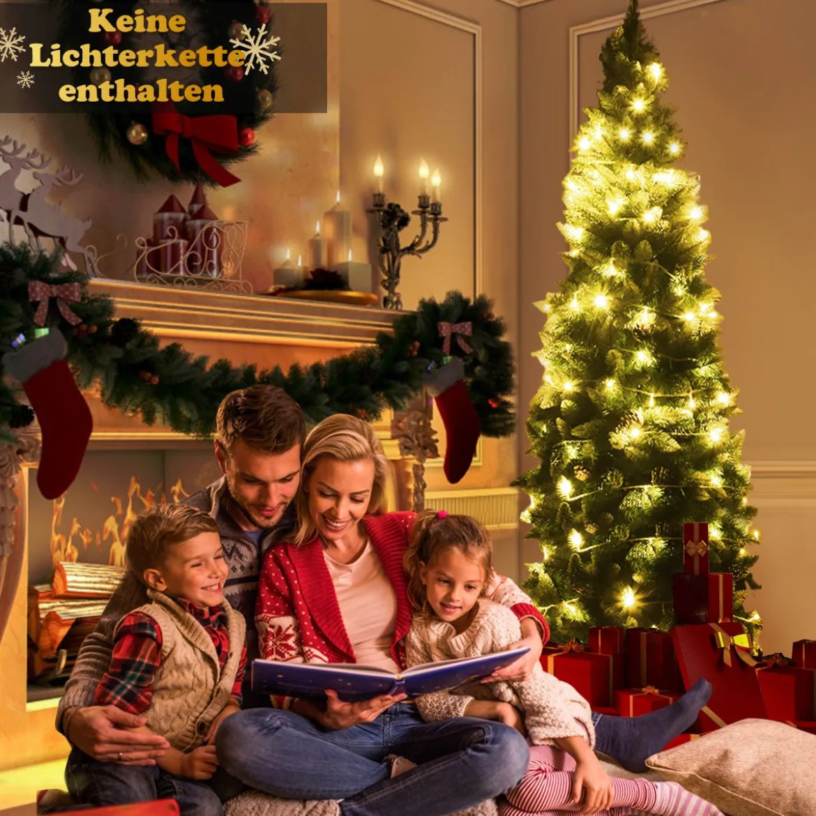 Schneebedeckter Weihnachtsbaum mit Metallständer und 630 Spitzen PVC Nadeln 220 cm