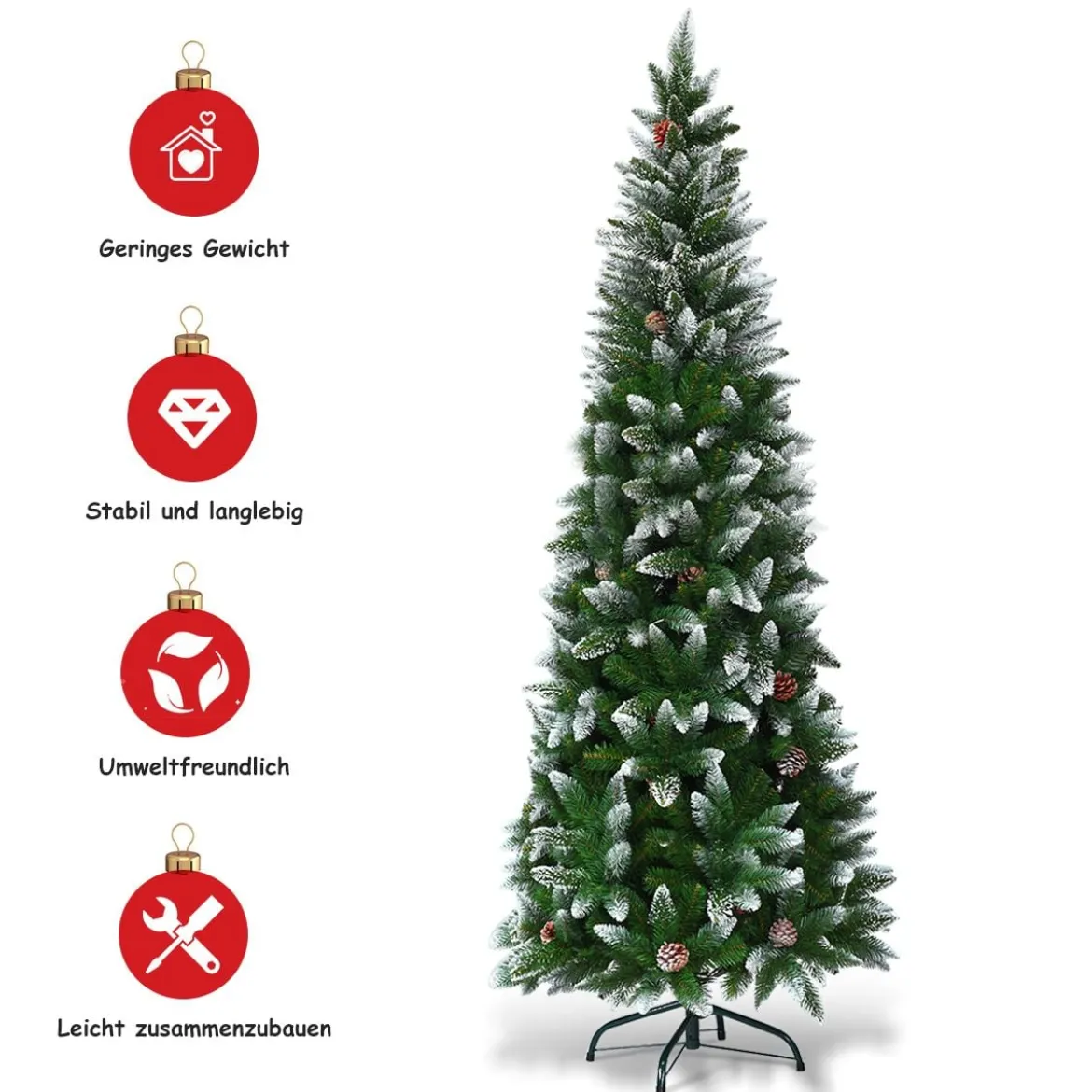 Schneebedeckter Weihnachtsbaum mit Metallständer und 630 Spitzen PVC Nadeln 220 cm
