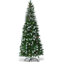 Schneebedeckter Weihnachtsbaum mit Metallständer und 630 Spitzen PVC Nadeln 220 cm