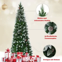 Schneebedeckter Weihnachtsbaum mit Metallständer und 630 Spitzen PVC Nadeln 220 cm