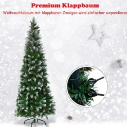 Schneebedeckter Weihnachtsbaum mit Metallständer und 630 Spitzen PVC Nadeln 220 cm