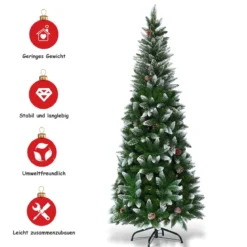 Schneebedeckter Weihnachtsbaum mit Metallständer und 630 Spitzen PVC Nadeln 180 cm
