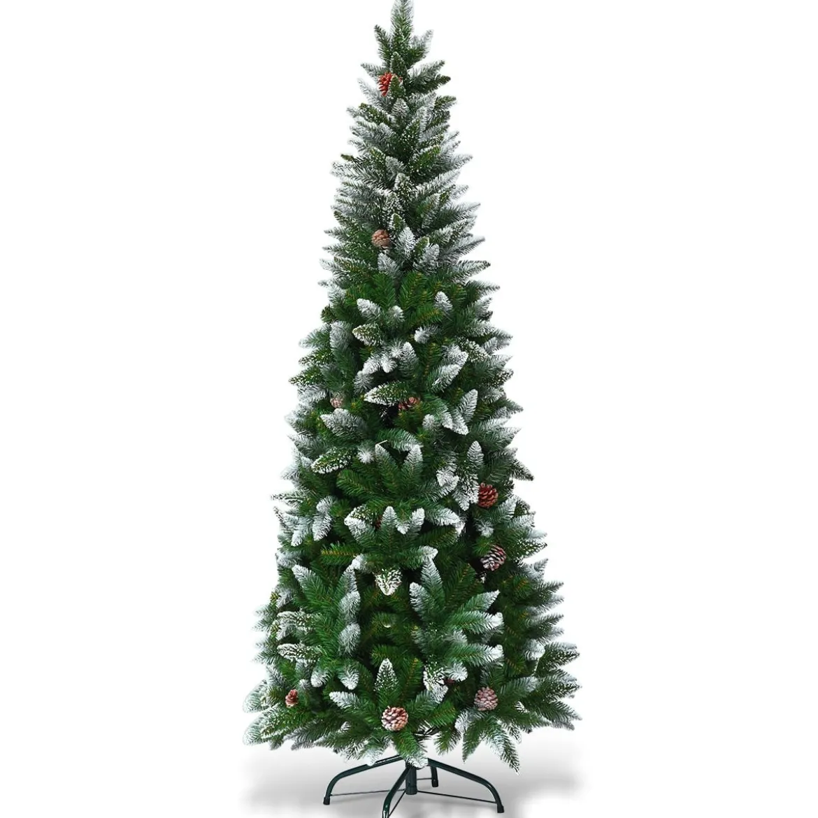 Schneebedeckter Weihnachtsbaum mit Metallständer und 630 Spitzen PVC Nadeln 180 cm