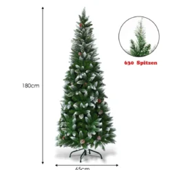 Schneebedeckter Weihnachtsbaum mit Metallständer und 630 Spitzen PVC Nadeln 180 cm
