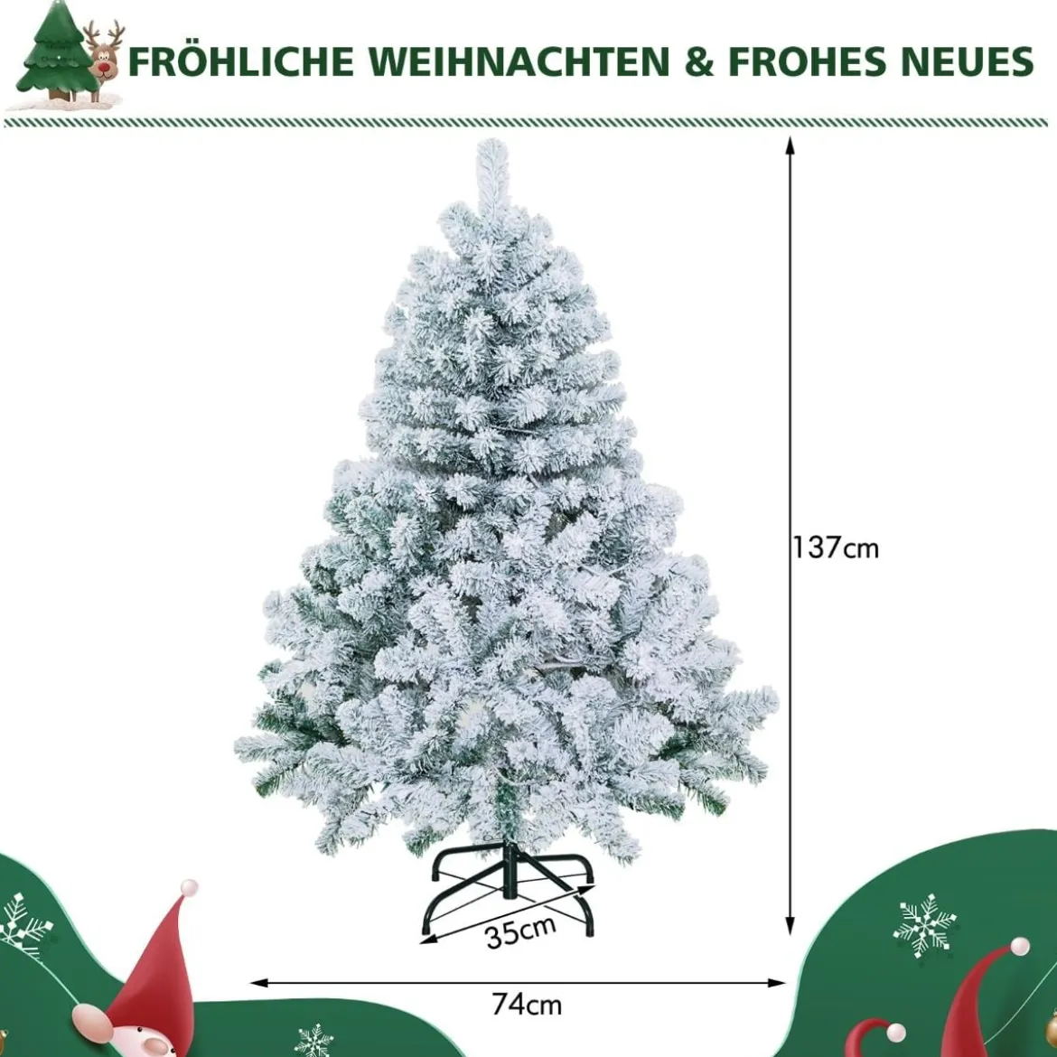 Schneebeflockter Weihnachtsbaum mit 295 Spitzen und 150 Warmweißen LED-Leuchten 137 cm