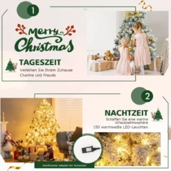 Schneebeflockter Weihnachtsbaum mit 295 Spitzen und 150 Warmweißen LED-Leuchten 137 cm