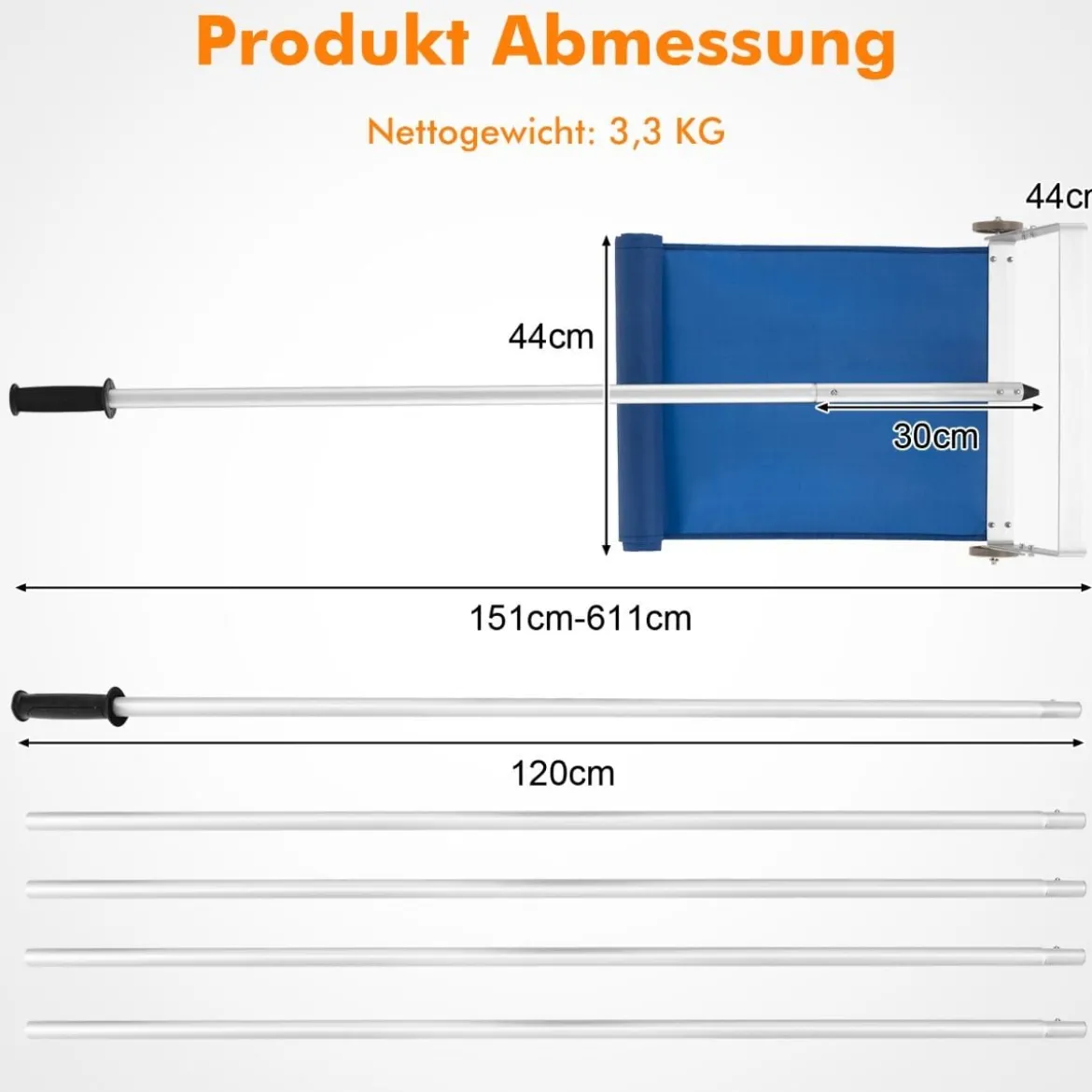 Schneerechen mit 5-teiliger Stange & Aluminiumrahmen & Rutschfestem Griff Silber