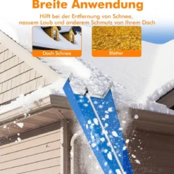 Schneerechen mit 4-teiliger Stange & Praktischen Rädern & Rutschfestem Griff Dachrechen Silber