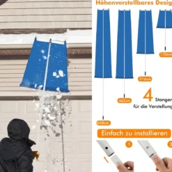 Schneerechen mit 4-teiliger Stange & Praktischen Rädern & Rutschfestem Griff Dachrechen Silber