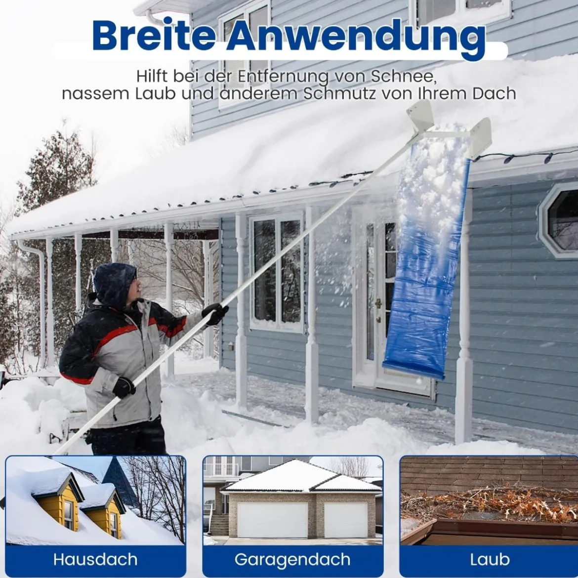 Schneeräumer für Dach Dachschneeräumer mit Teleskopstiel und rutschfestem Griff 624 x 44 x 23 cm