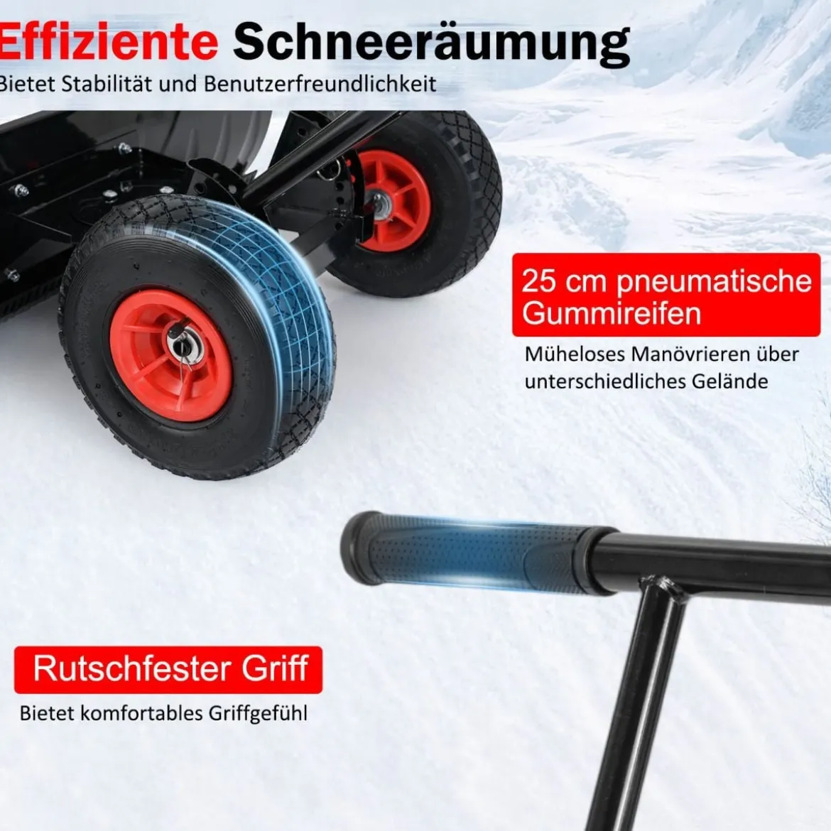 Schneeschaufel auf Rädern 91,5 cm Arbeitsbreite höhenverstellbar & Einstellbarer Winkel Schwarz