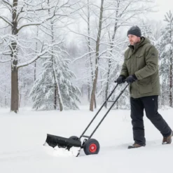 Schneeschaufel auf Rädern 91,5 cm Arbeitsbreite höhenverstellbar & Einstellbarer Winkel Schwarz