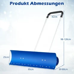 Schneeschaufel auf Rädern Schneeschild 95 cm höhenverstellbar Schneeräumer Alu