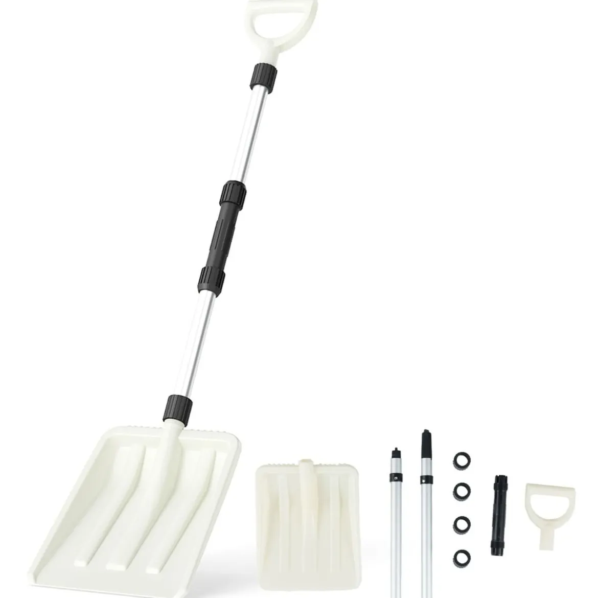 Schneeschaufel 26 cm breit leichte Schneeschieber mit ergonomischem Griff & robustem Aluminiumstiel Weiß