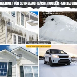 Schneeschaufel 1,48–6,08 m verstellbarer Dachrechen aus Aluminium Schneeräumer