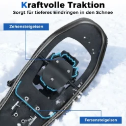Schneeschuhe mit Steighilfe inkl. Trekkingstöcke & Tragetasche Schuhgröße 35-45 bis 90kg Schwarz