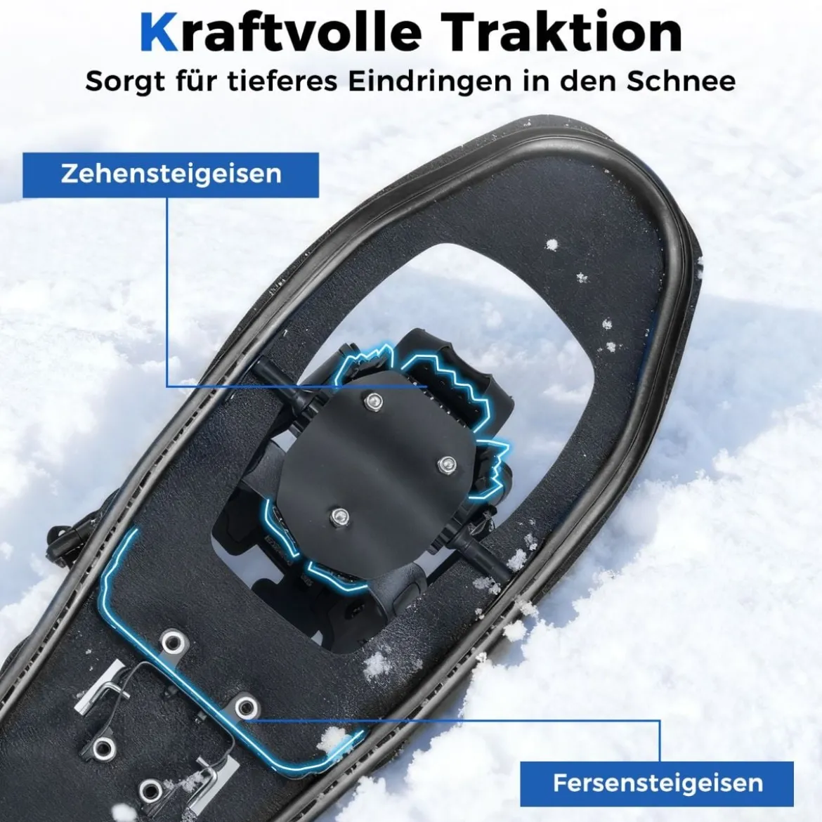 Schneeschuhe mit Steighilfe inkl. Trekkingstöcke & Tragetasche Schuhgröße 35-45 bis 90kg Schwarz