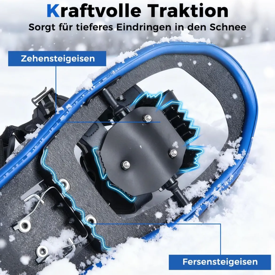 21" Schneeschuhe mit Trekkingstöcken Schuhgröße 35-40 bis 68kg leichtes Schneeschuh-Set Blau