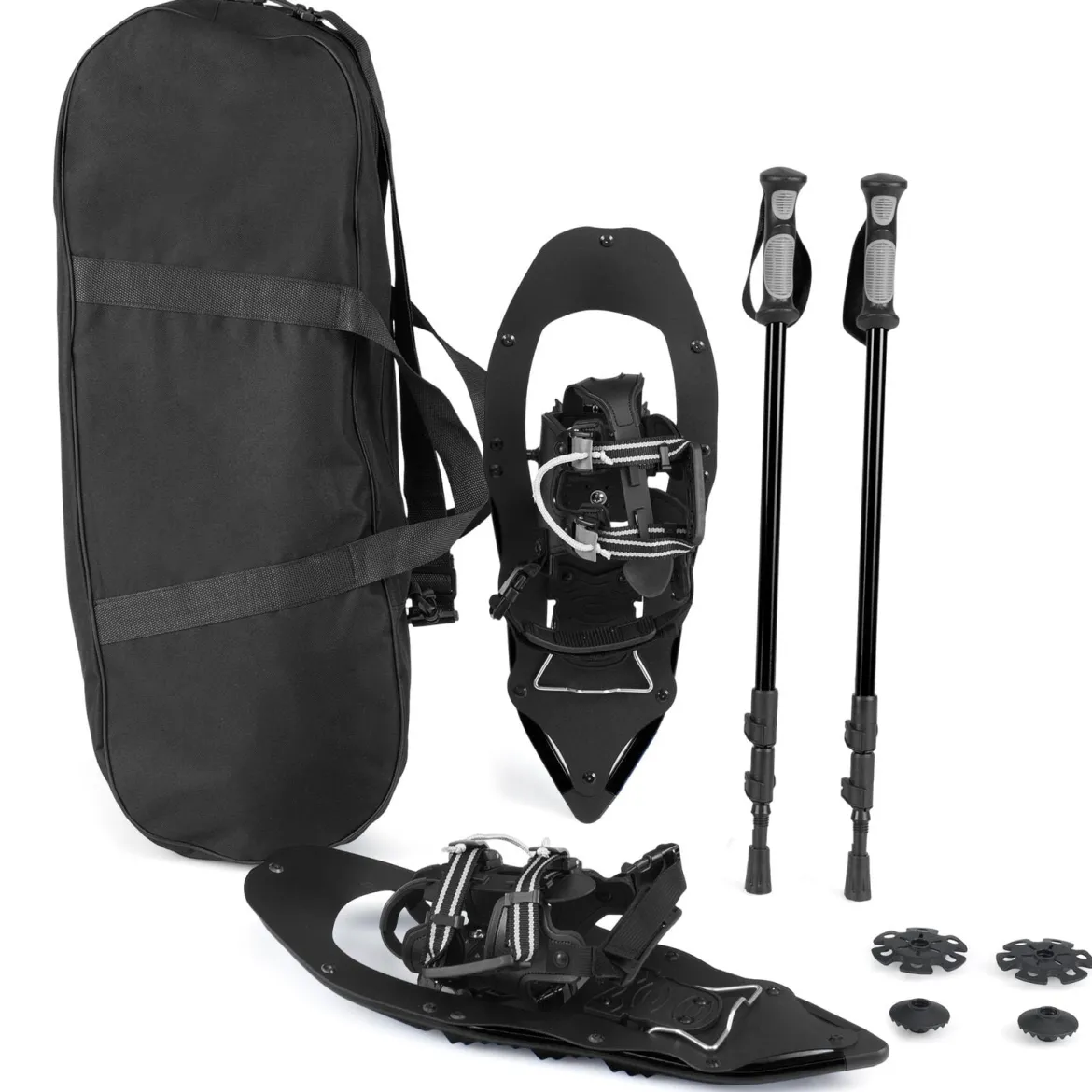 21" Schneeschuhe mit Trekkingstöcken Schuhgröße 35-40 bis 68kg leichtes Schneeschuh-Set Schwarz