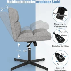 Schneidersitz Stuhl Drehstuhl ohne Armlehnen Schreibtischstuhl mit breiter Sitzfläche