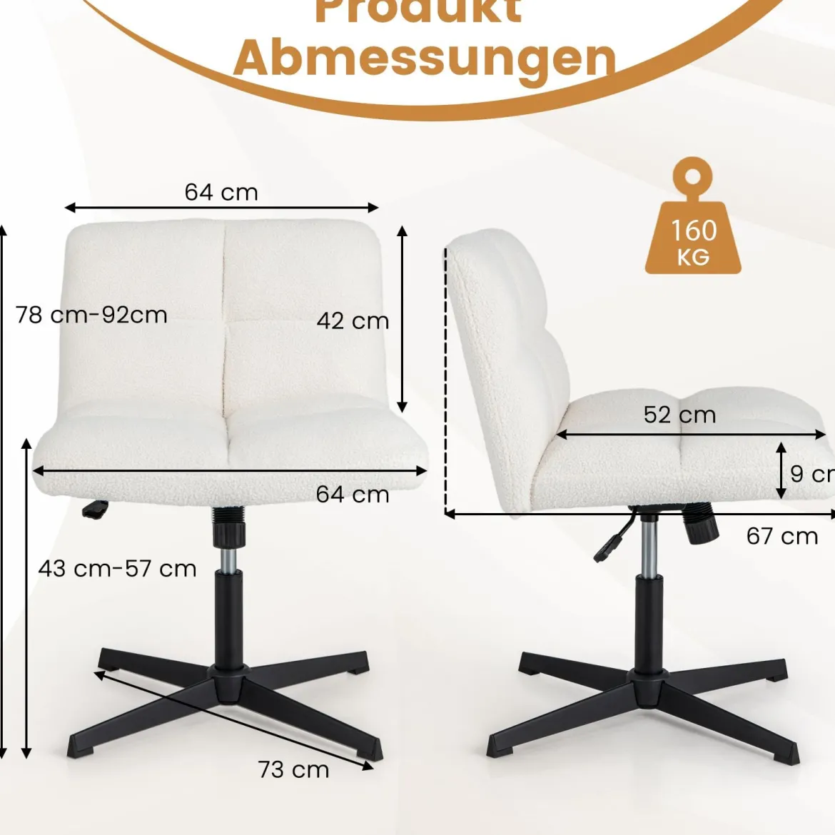 Schneidersitz Stuhl Drehstuhl ohne Armlehnen Schreibtischstuhl mit breiter Sitzfläche