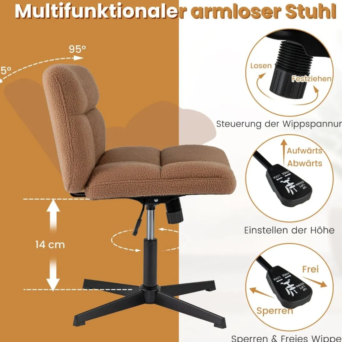 Schneidersitz Stuhl Drehstuhl ohne Armlehnen Schreibtischstuhl mit breiter Sitzfläche