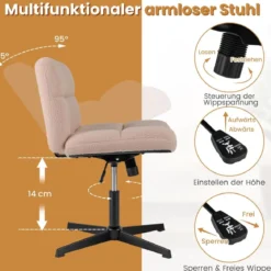 Schneidersitz Stuhl Drehstuhl ohne Armlehnen Schreibtischstuhl mit breiter Sitzfläche