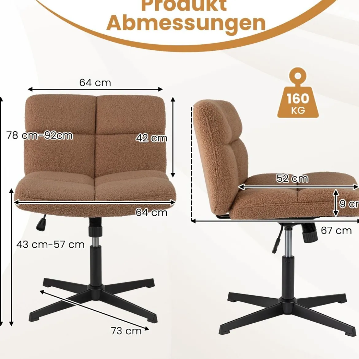Schneidersitz Stuhl Drehstuhl ohne Armlehnen Schreibtischstuhl mit breiter Sitzfläche