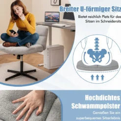 Schneidersitz Stuhl Drehstuhl ohne Armlehnen Schreibtischstuhl mit breiter Sitzfläche