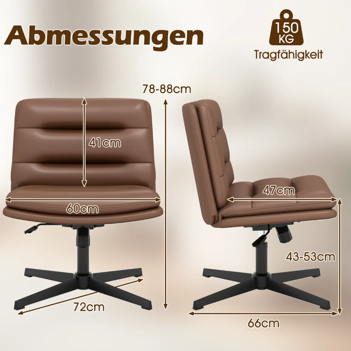 Schneidersitz Stuhl mit Dicker Polsterung Höhenverstellbarer Drehstuhl Bürostuhl Braun