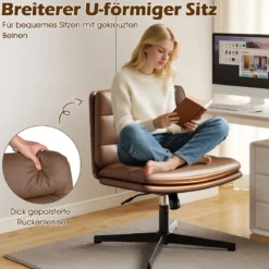 Schneidersitz Stuhl mit Dicker Polsterung Höhenverstellbarer Drehstuhl Bürostuhl Braun