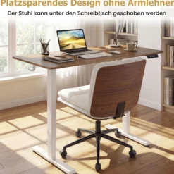 Schneidersitz Stuhl mit Rollen Gepolsterter Schreibtischstuhl ohne Armlehnen Drehstuhl Weiß