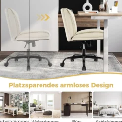 Schneidersitz Stuhl mit Rollen & Breiter Sitzfläche Schreibtischstuhl Bürostuhl Schminkstuhl Beige