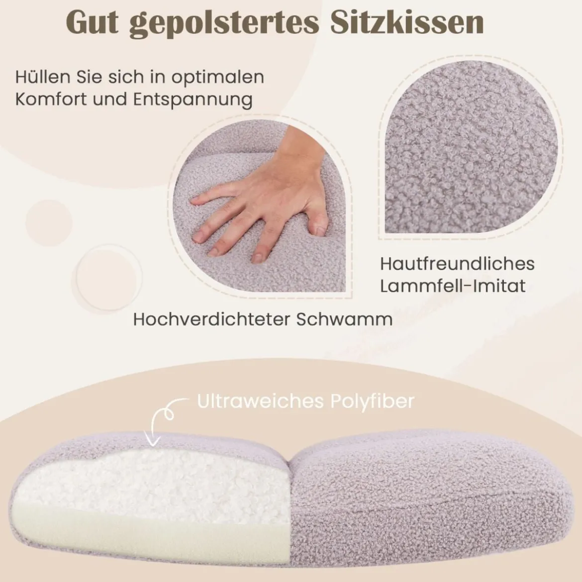 Schneidersitz Stuhl mit Rollen Drehstuhl ohne Armlehnen Schreibtischstuhl mit breiter Sitzfläche