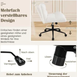 Schneidersitz Stuhl mit Rollen Drehstuhl ohne Armlehnen Schreibtischstuhl mit breiter Sitzfläche