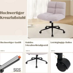 Schneidersitz Stuhl mit Rollen Drehstuhl ohne Armlehnen Schreibtischstuhl mit breiter Sitzfläche